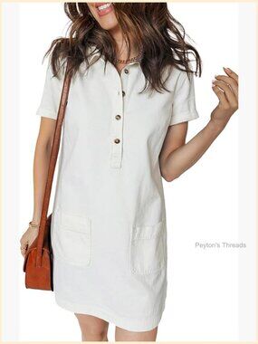 Short Sleeve Collared Button Down Denim Jean Dress A Line Summer Shirt Dress